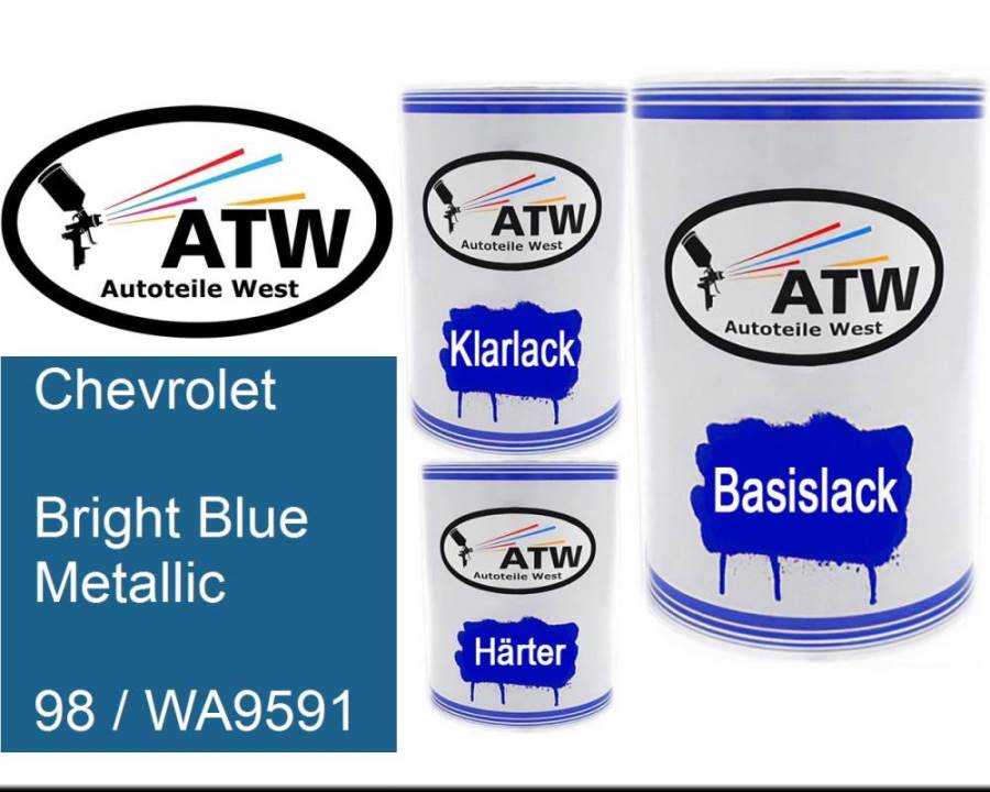 Chevrolet, Bright Blue Metallic, 98 / WA9591: 500ml Lackdose + 500ml Klarlack + 250ml Härter - Set, von ATW Autoteile West.